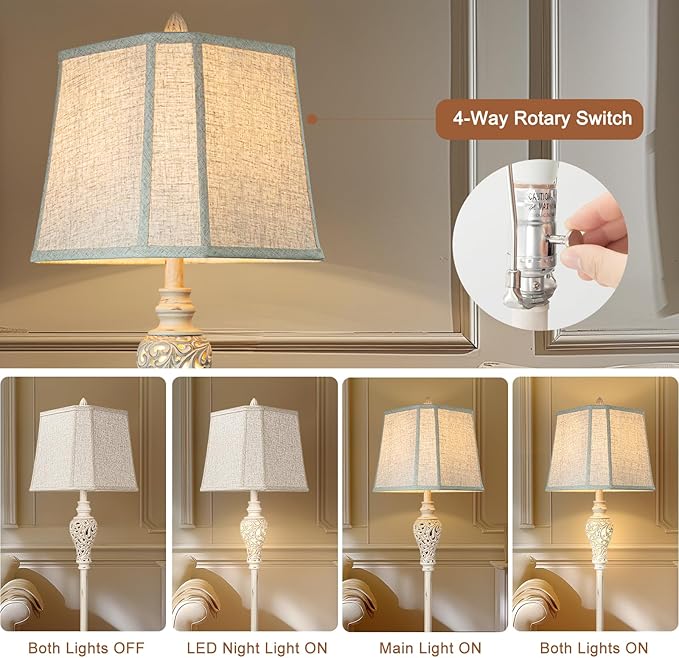 Rustic Floor Lamp 65'' Tall with Nightlight Cut Corner Linen Fabric Shade Vintage Standing Lamp for Living Room, Bedroom, Office, House (Bulb Included) - Bloomnest