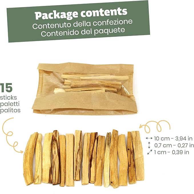 NIRDOSH PALITO - Palo Santo Sticks 100% Natural Wood from Ecuador – 15 Sticks (1.62 oz) – Yoga and Meditation - Bursera Graveolens NIRDOSH