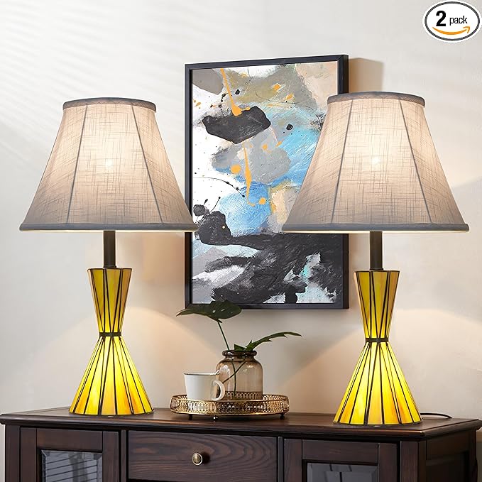 Glass Table Lamps Set of 2, Modern Bedside Lamps with Night Light for Bedroom 3-Way Dimmable Nightstand Lamp with White Linen Shade for Bedroom Living Room Decor - Bloomnest