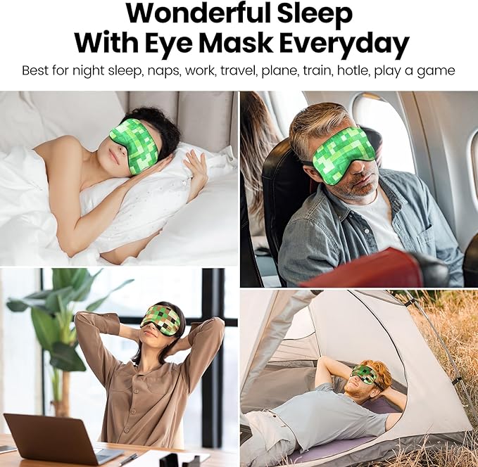 2 Pcs Sleep Mask for Kids Boys, Silk Eye Covers for Sleeping, Adjustable Strap & Light Blocking Design, Adult Children's Bedtime Blindfold for Travel and Home Use (My World) - Bloomnest