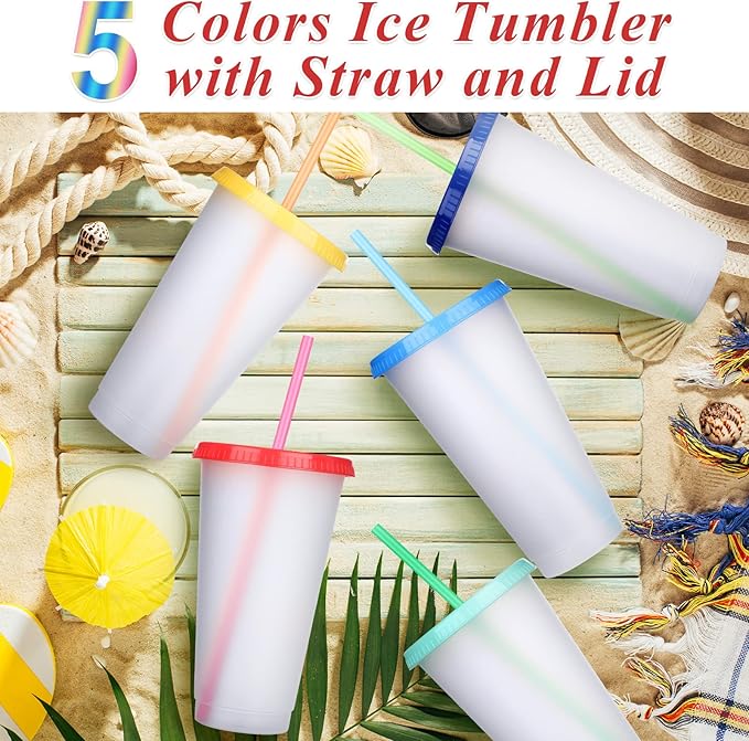 Honeydak 60 Pack Tumbler with Straw and Lid Bulk Water Bottle Iced Coffee Travel Mug Cup Reusable Plastic Cups for Party Birthdays 24-27 oz (Stylish Color) - Bloomnest