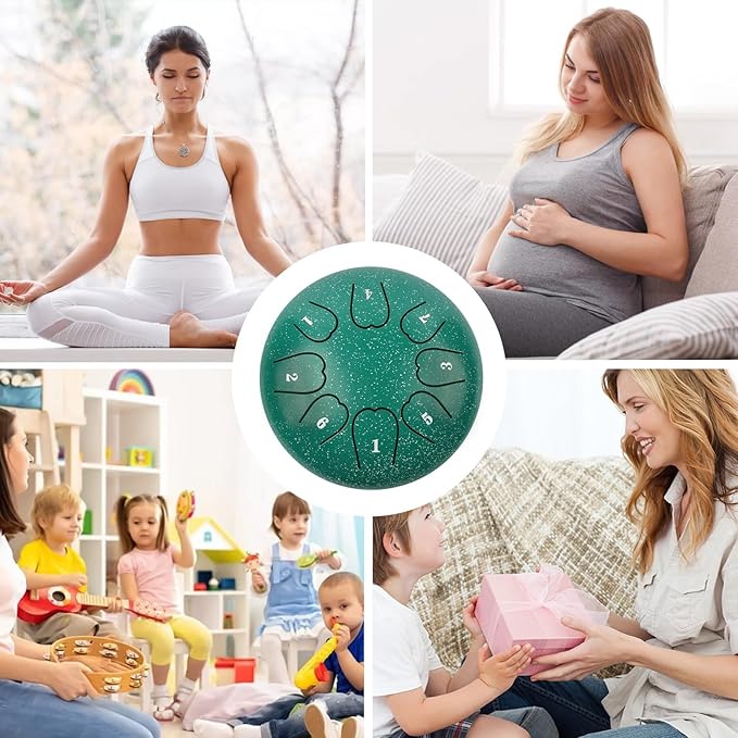 Rain Drum for Outside 6 inch 8 Notes, Steel Tongue Drume with Mallets for Musical Education Entertainment Gifts (Green, 6 Inch)