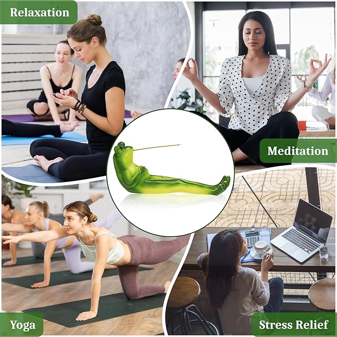 Frog Incense Stick Holder, Green Frog Incense Burner with 30 Sandalwood Sticks, Ash Catcher Stand Gift for Aromatherapy, Yoga, Relaxing Meditation, Home Living Room Office Decor - Bloomnest