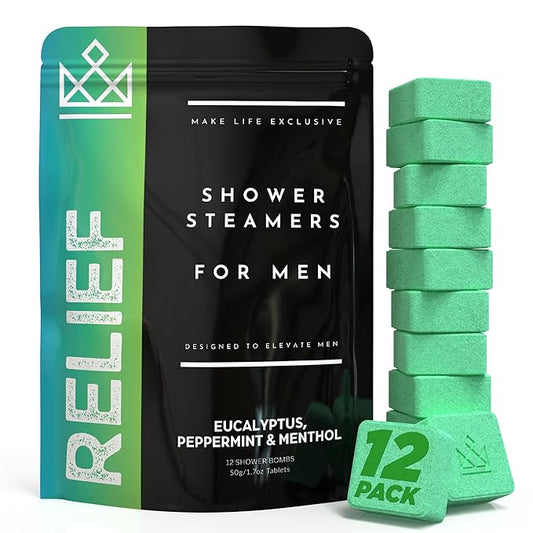 Shower Steamers for Men - Relief - Eucalyptus Peppermint Menthol - Organic Shower Bombs - 12 Pack Natural Relaxing Tablets - Strong Scented Long Lasting Aromatic Steamers - Better Breathe Clear Sinus - Bloomnest