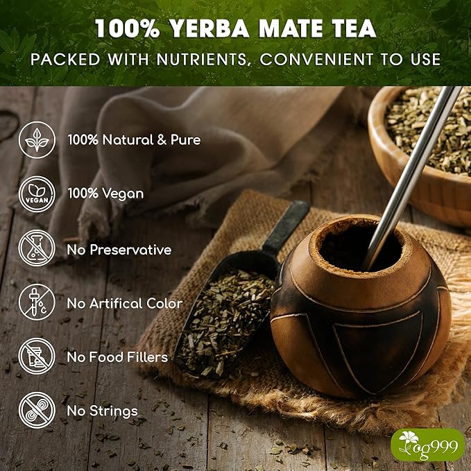 FreshDrinkUS, 60 Tea Bags Yerba Mate, Hi-Caffeine, Super-Green Yerba Mate| No Dust| Fresh - Never Aged (Ilex Paraguariensis), Cultivated from Argentina - Rich in Antioxidants and Plant Nutrients. - Bloomnest