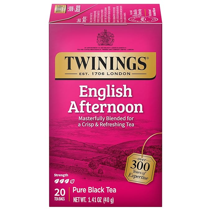 Twinings English Afternoon Black Tea Individually Wrapped Bags, 20 Count (Pack of 1), Smooth & Slightly Sweet, Caffeinated, Enjoy Hot or Iced, 20 Teabags - Bloomnest