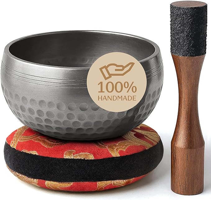 Tibetan Singing Bowl Set – Authentic Plain Design – Sound Bowl & Meditation Bowl with Cushion, Mallet & Guide – Ancient Tibetan Meditation Bowl for Therapy – Spiritual Decor Enhancements - Bloomnest