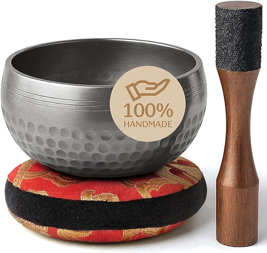 Tibetan Singing Bowl Set – Authentic Plain Design – Sound Bowl & Meditation Bowl with Cushion, Mallet & Guide – Ancient Tibetan Meditation Bowl for Therapy – Spiritual Decor Enhancements - Bloomnest