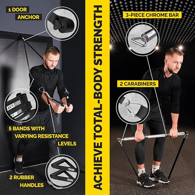 Long Resistance Bands for Working Out Men and Women - Set of 5 Pull-Up Bands, Rubber Handles and Door Anchor - Workout Bands Resistance for Men - Exercise Bands Resistance Bands Set - Bloomnest