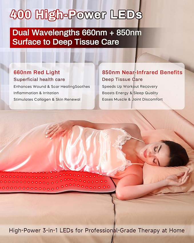 Medical-Grade TPU Red Light Therapy Mat for Body, Infrared Light Therapy with 660nm & 850nm LEDs, Light Therapy Blanket for Back & Joint Comfort, FSA&HSA Eligible, 400 LEDs, 38" x 23.6" KAOUDT-BestRedLightTherapyDevices
