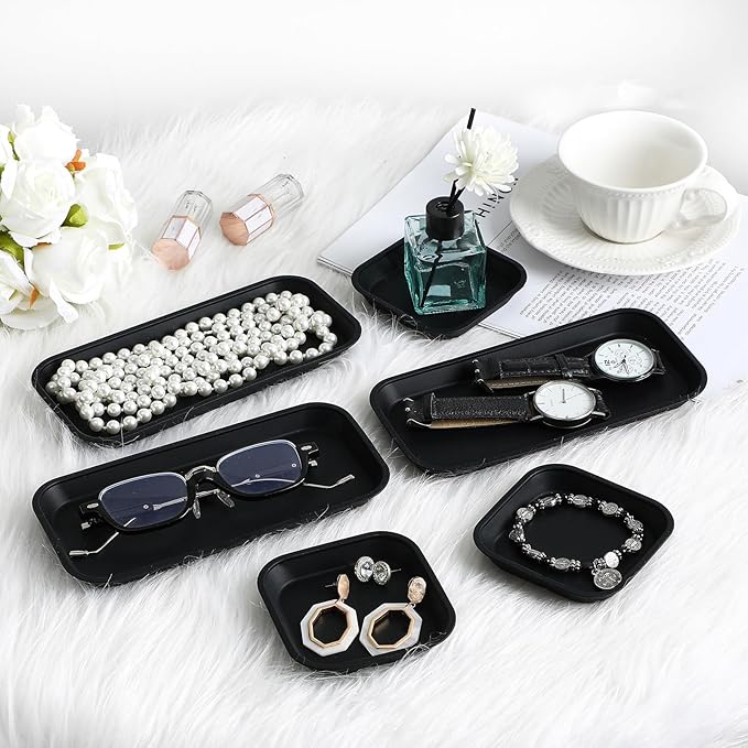 Wenqik 6 Pcs Silicone Bathroom Vanity Trays for Counter Multifunctional Bathroom Counter Tray Multipurpose Decorative Tray for Kitchen Desk Kitchen (Black)