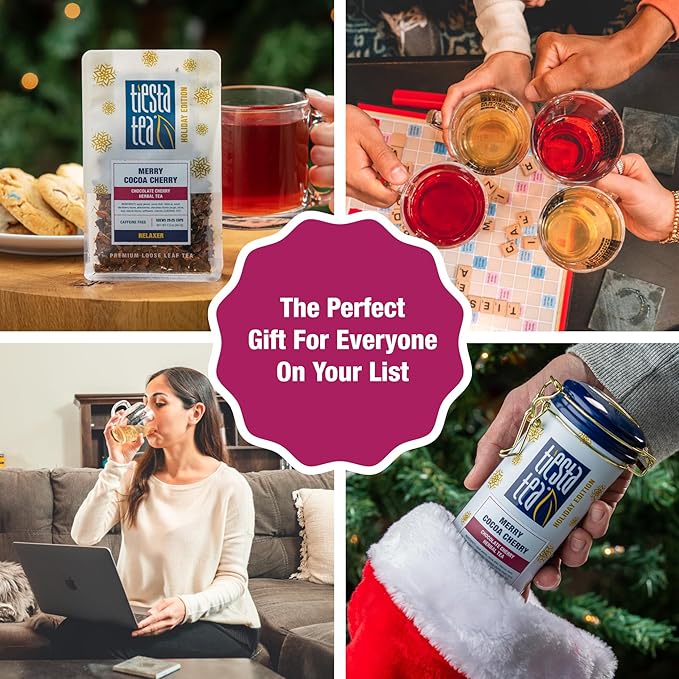 Tiesta Tea Merry Cocoa Cherry Premium Loose Leaf Tea, Chocolate Cherry Herbal Blend, Caffeine Free, Hot or Iced, Brew Up to 25 Cups, Holiday Edition, Gift, Resealable Bulk Pouch, 2 Ounce - Bloomnest