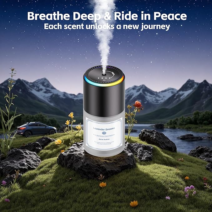 Car Air Freshener,Smart Car Air Freshener, car Diffuser with 150 ML (5oz) Capacity Multi-fragrance,RGB Music Syncing Light, Auto On/Off(Lavender) - Bloomnest