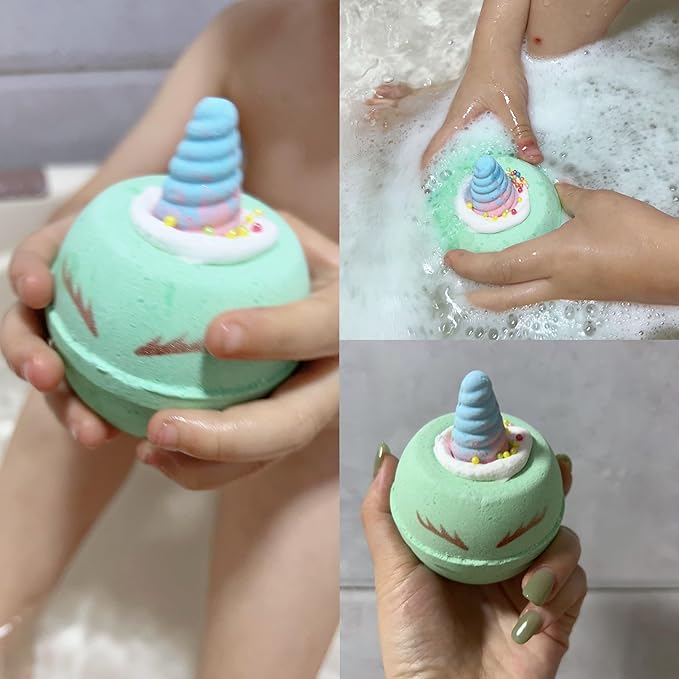 Unicorn Bath Bombs for Kids, 9 Large Kids Bath Salts with Squishy Toys Inside, Magic Unicorn Bath Balls with Surprise Inside for Girls…