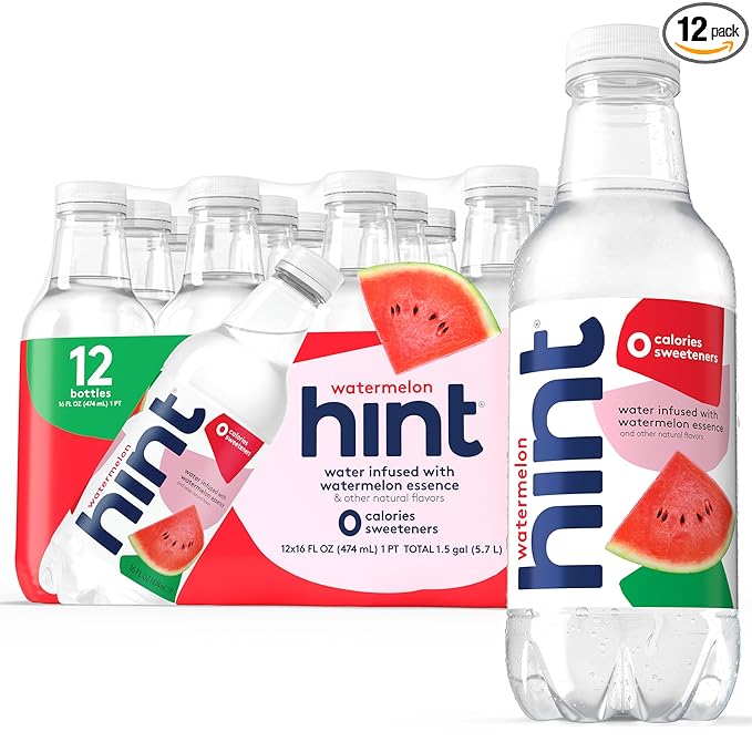 Hint Fruit-Infused Bottled Water, Watermelon - Sugar Free Flavored Water with Zero Calories, Naturally Flavored, and No Artificial Sweeteners - 16 Fl Oz (Pack of 12) - Bloomnest