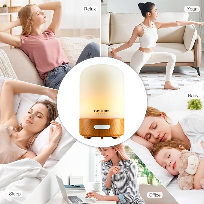 Essential Oil Diffuser Hand Blown Glass, 100ml Small Aromatherapy Diffuser, Auto Shut-Off Function, Ultrasonic Diffusers for Essential Oils, Cool Mist Humidifier with Warm White Lights（White） - Bloomnest