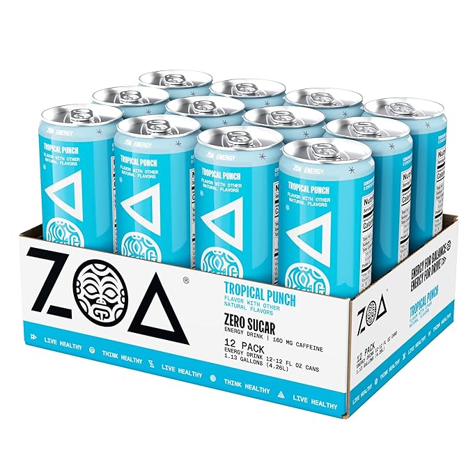 ZOA Zero Sugar Energy Drinks, Tropical Taste Pack - Sugar Free with Electrolytes, Healthy Vitamin C, Amino Acids, Essential B-Vitamins, and Caffeine from Green Tea - 12 Fl Oz (Pack Of 36) - Bloomnest