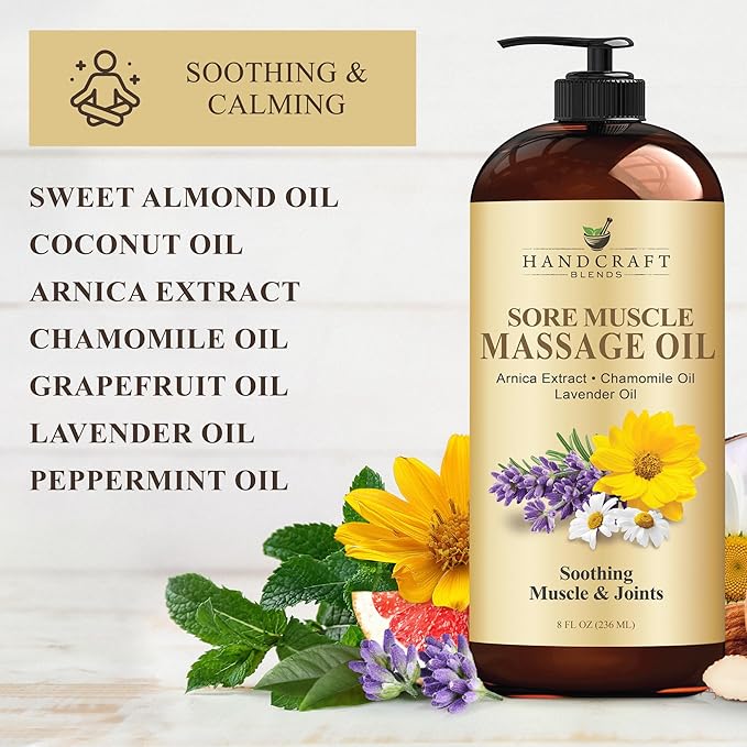 Handcraft Blends Sore Muscle Massage Oil 8 Fl Oz - Moisturizing Body Oil for Massage Therapy - Made with Arnica Extract, Chamomile, Lavender, Peppermint Oils - Bloomnest