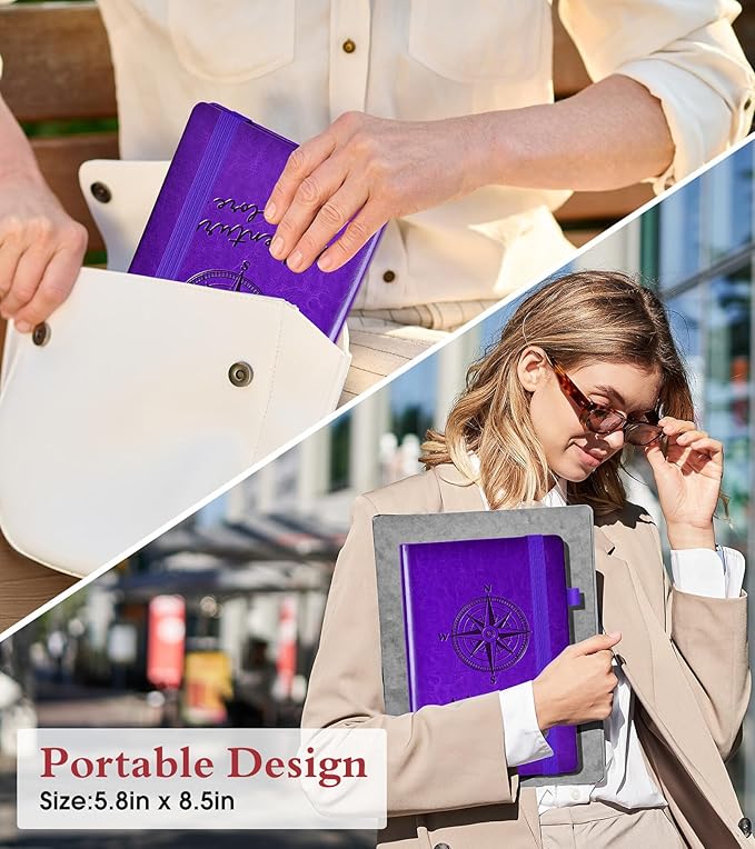 PAIBAS Graph Notebook for Women Men, 160 Pages Grid Paper, Graphing Notebooks for School, Work, Quad Ruled, Inner Pocket, A5 Hardcover Vintage Leather Journals for Writing, 5.8"x8.5" (Purple) - Bloomnest