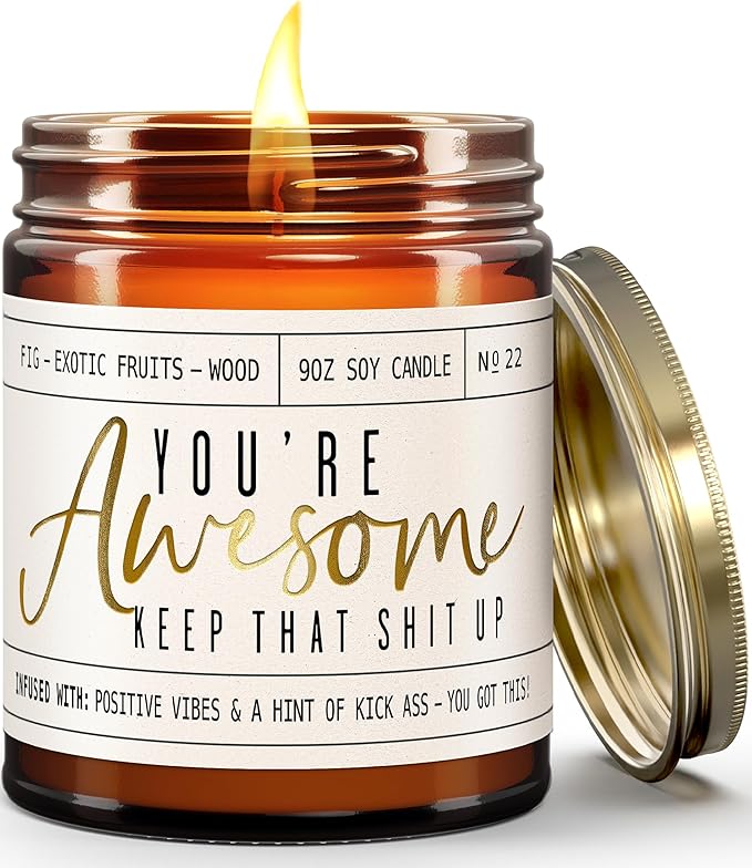Inspirational Gifts for Women, Thank you Gifts for Women -'You're Awesome' Candle Fig & Amber I Anniversary, Friendship, Graduation, Birthday Gift for Best Friend, Mom, Coworker, Girlfriend I USA Made - Bloomnest