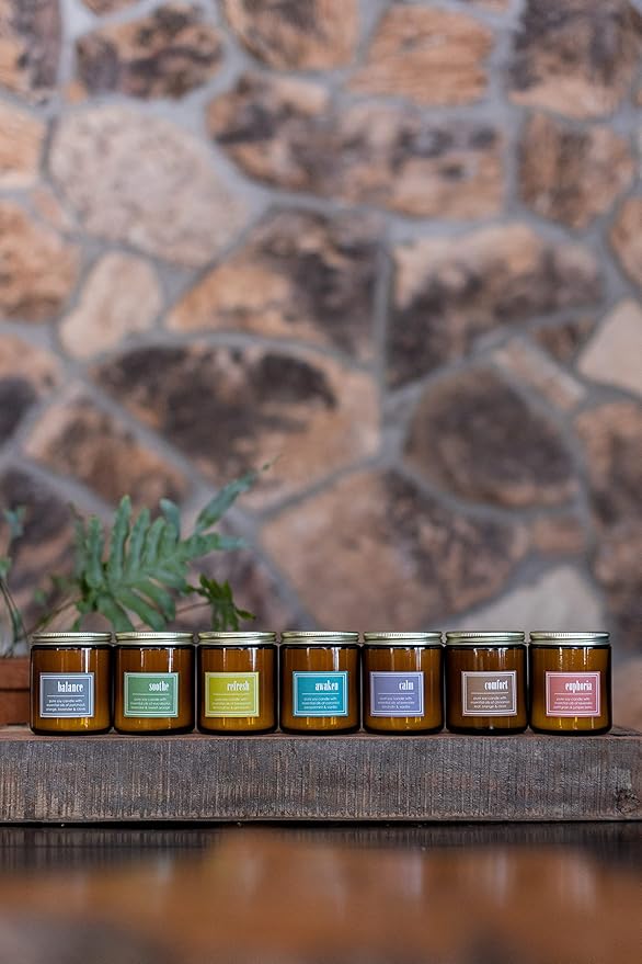 ECO CANDLE CO. Essentials Candle, Soothe, 8 oz. - Scents of Lavender, Eucalyptus, & Orange - 100% Soy Wax, No Lead, Hand Poured, Phthalate Free, Made from Midwest Grown Soybeans, All Natural Wicks - Bloomnest