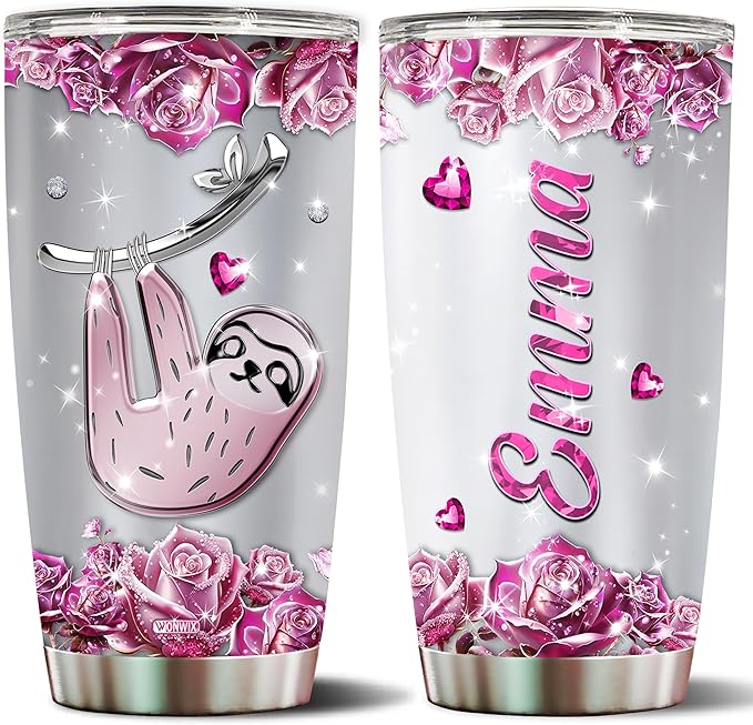Personalized Sloth Themed Insulated Stainless Steel Tumbler, Ideal Sloths Gifts for Women Girls Wife Daughter, 20oz Coffee Cup Mug Water Bottle, Christmas, Birthday, Mother's Day, Valentine - Bloomnest