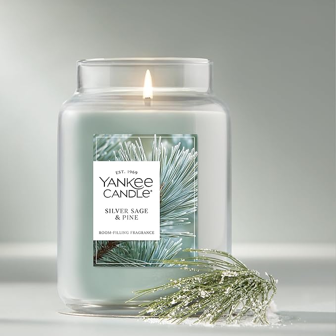 Yankee Candle, Silver Sage & Pine Fall Scented Candle, 22oz Large Jar with up to 150 Hour Burn Time - Bloomnest