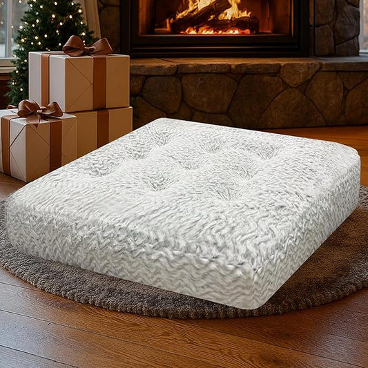 Degrees of Comfort Square Floor Cushion for Adults – Soft Velvet Meditation Pillow – Thick Tatami Seating Pad for Winter Home – 22” x 22”, Brushed Chevron, 1 Pack - Bloomnest