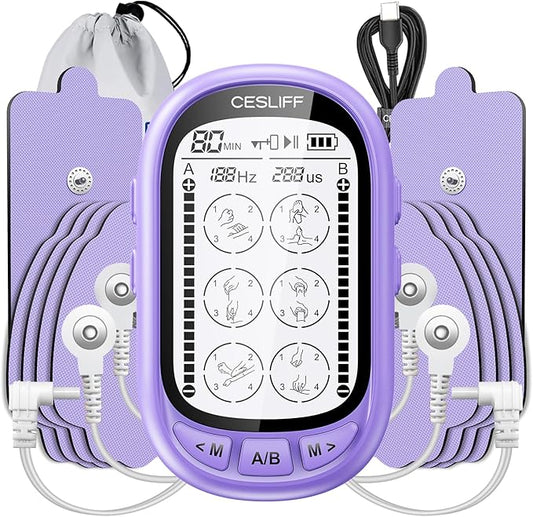 Dual Channel TENS EMS Unit TENS & PMS Unit (Model: YF1503) (Purple) CESLIFF