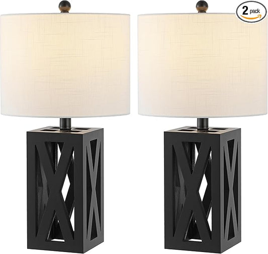 JONATHAN Y JYL1062C-SET2 Stewart 21.5" Wood LED Table Lamp Farmhouse, French Country, Rustic, Bohemian, Bedroom, Living Room, Office, College, Bookcase, Black (Set of 2) - Bloomnest