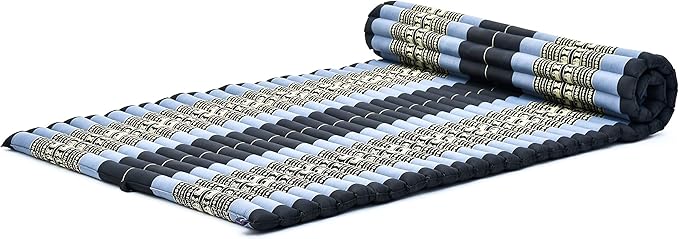 Leewadee - Foldable Floor Mattress - Japanese Roll Up Futon -Trifold Tatami Mat- Guest Floor Bed - Camping Mattress - Thai Massage Mat, Kapok Filled, 75 x 39 inches, Blue - Bloomnest