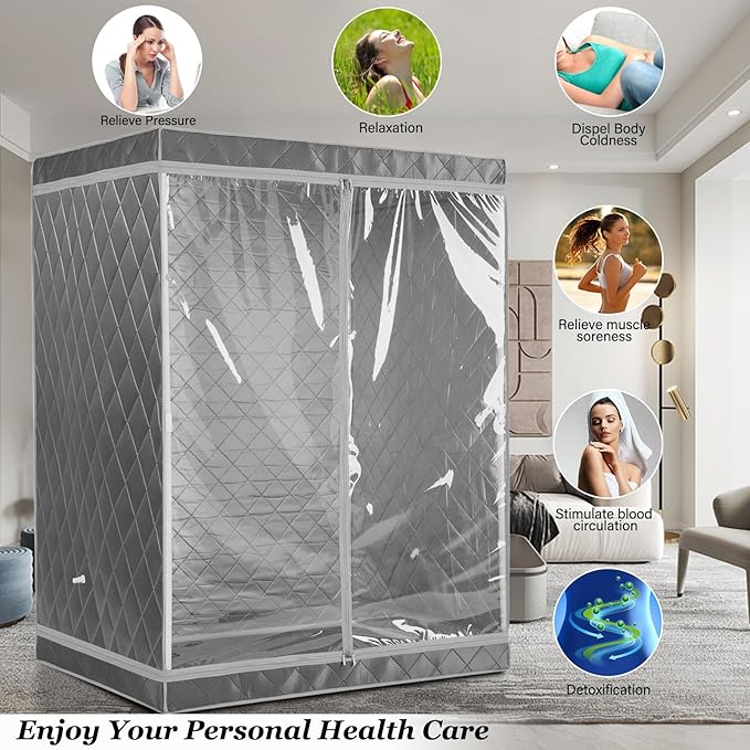 Full Size 2 Person Sauna Tent, Portable Steam Sauna Tent for Home, 1 or 2 Person Foldable Lightweight, Full Body Sauna Tent for Relaxation, Steamer Not Included, 2 Person Foldable Chair iDOTODO