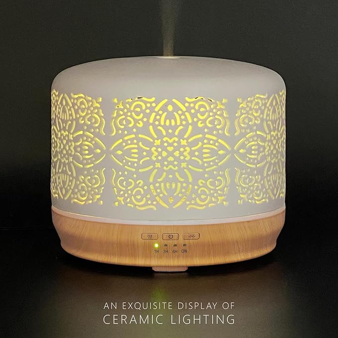 Earnest Living Essential Oil Diffuser White Ceramic Diffuser 500 ml Timers Night Lights and Auto Off Function Home Office Humidifier Aromatherapy Diffusers for Essential Oils - Bloomnest