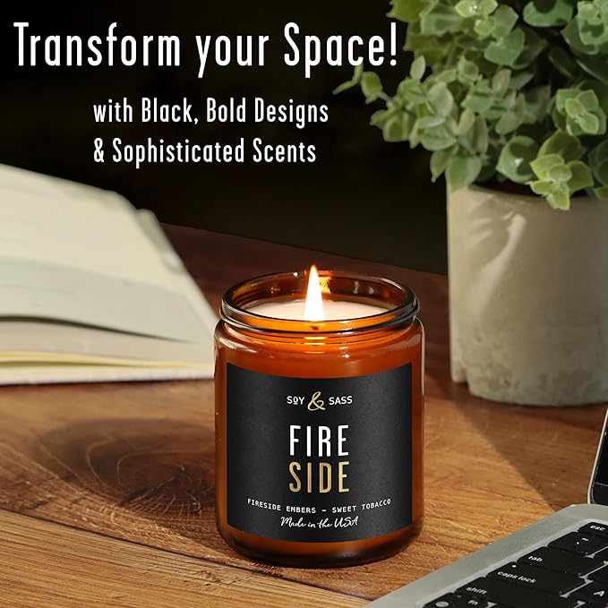 Campfire Wood Fireside Candle I Scented Black Candles for Men or Women - Woodsy, Smores & Campfire Soy Wax Mens Fire Candle - Infused w/Essential Oils |Long 50Hr Burn, 9oz I Non Toxic I Made in USA - Bloomnest