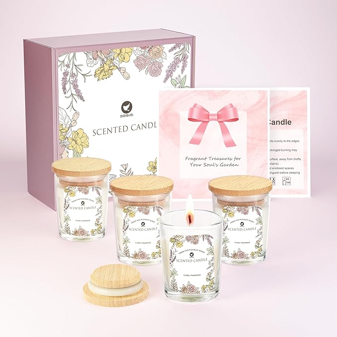 Scented Candles Set 4pcs- Rose, Lavender, Vanilla, Jasmine Fragrance, Suitable for Women, Birthday, Bath Yoga, Wedding - Bloomnest