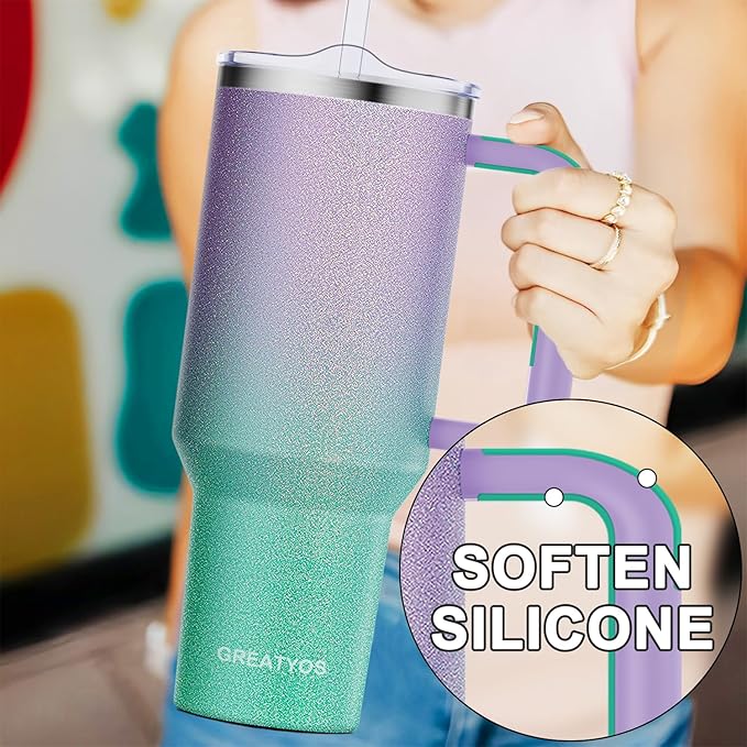 40 oz Tumbler with Handle and Straw Lid Insulated Tumblers Cups with Lids Straws Double Wall Vacuum Leak Proof Stainless Steel 40oz Tumbler Travel Mug Gifts for Men Women Him Her (Glitter) - Bloomnest