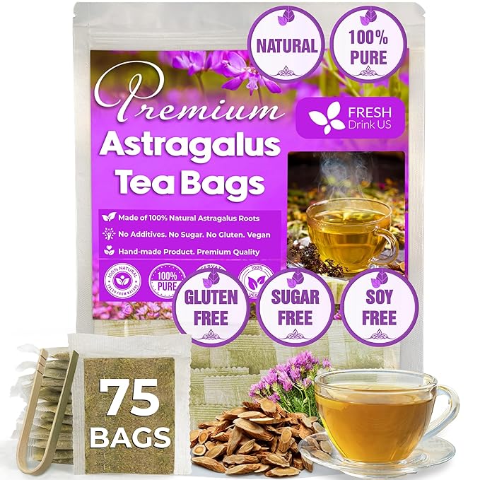 FreshDrinkUS, Premium 75 Astragalus Root Tea Bags, 100% Natural & Pure from Astragalus Root. Astragalus Root Herbal Tea. Made with Natural Material Tea Bags. No Sugar, No Caffeine, No Gluten, Vegan. - Bloomnest