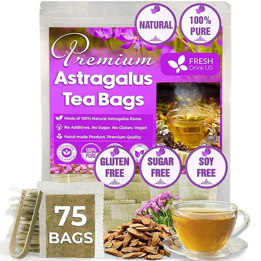 FreshDrinkUS, Premium 75 Astragalus Root Tea Bags, 100% Natural & Pure from Astragalus Root. Astragalus Root Herbal Tea. Made with Natural Material Tea Bags. No Sugar, No Caffeine, No Gluten, Vegan. - Bloomnest