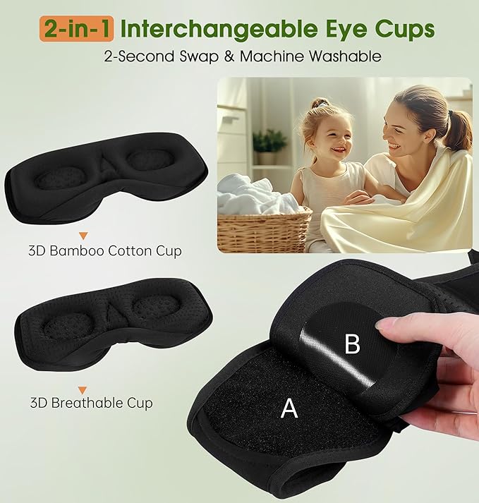 LC-dolida Bamboo Cotton Bluetooth Sleep Mask, 2 in 1 3D Soft Sleep Mask with Sleep Headphones, Sleep Eye Mask with Timming Setting, Blackout Sleeping Mask for Side Sleepers, Women Men, Black - Bloomnest