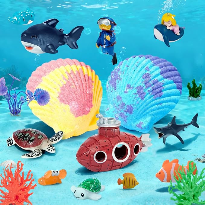 Ocean Bath Bombs for Kids with Toys Inside, 12 Pack Kids Shell Bath Bombs with Surprise Sea Animal Toys for Boys Girls Handmade Bubble Bath Fizzies Birthday Christmas Gift Set - Bloomnest