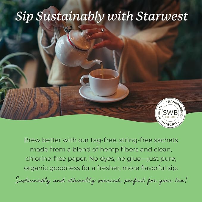 Starwest Botanicals Organic Lemon Balm Leaf Tea - Calming Herbal Tea for Women & Men, Caffeine Free, USDA Organic Lemon Balm Leaf, String Free Sachets, Non GMO - 20 Tea Bags - Bloomnest