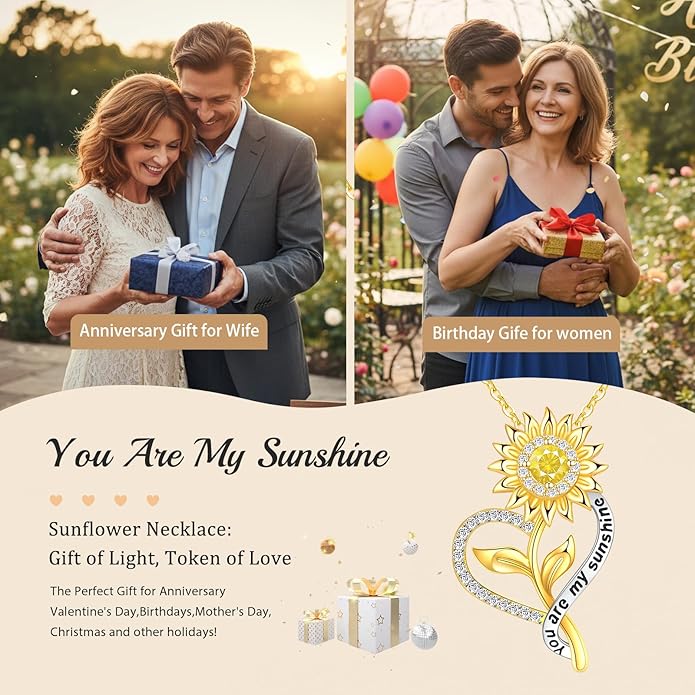 Valentine's Day Gift for Her-18k Gold Plated Sunflower Necklace for Women Wife Anniversary Birthday Gifts for Wife Her You Are My Sunshine Pendant Necklaces Gold Jewelry Gifts for Girlfriend Mom - Bloomnest