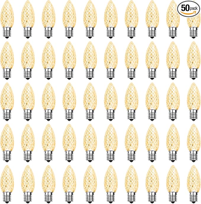 Meconard C9 Led Replacement Christmas Light Bulbs, C9 Shatterproof Led Bulbs for Christmas Indoor Outdoor String Lights,E17 Intermediate Base, Commercial Grade Holiday Bulbs, Warm White, 50Pack - Bloomnest
