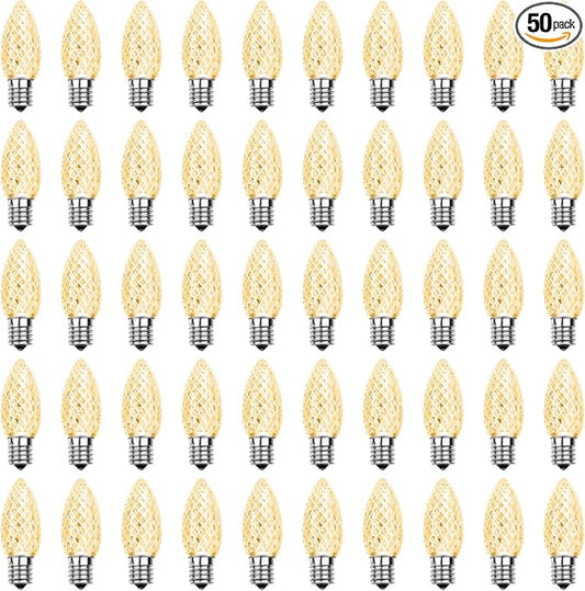 Meconard C9 Led Replacement Christmas Light Bulbs, C9 Shatterproof Led Bulbs for Christmas Indoor Outdoor String Lights,E17 Intermediate Base, Commercial Grade Holiday Bulbs, Warm White, 50Pack - Bloomnest