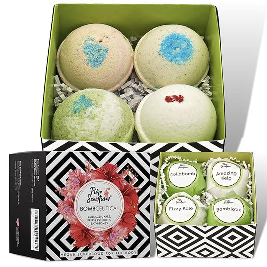 Bombceutical - Bath Bombs for Women - Soothes Acne, Dermatitis, and Eczema - Relaxing Bath Bomb Gift Set for Women with Kale, Kelp, Collagen, and Probiotic to Nourish The Skin - Bloomnest