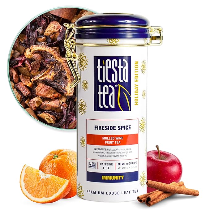 Tiesta Tea - Fireside Spice, Loose Leaf, Mulled Wine Herbal Tea, Premium Non-Caffeinated Blend, Makes Hot or Iced & Brews Up to 50 Cups, 5oz Refillable Tin - Bloomnest