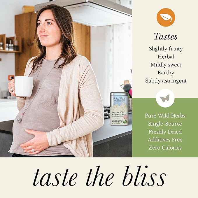Wild Bliss Organic Red Raspberry Leaf Tea Pregnancy and Menstrual Support - Loose Leaf Herbal Tea - 1.76 Oz - 25 Servings - Bloomnest