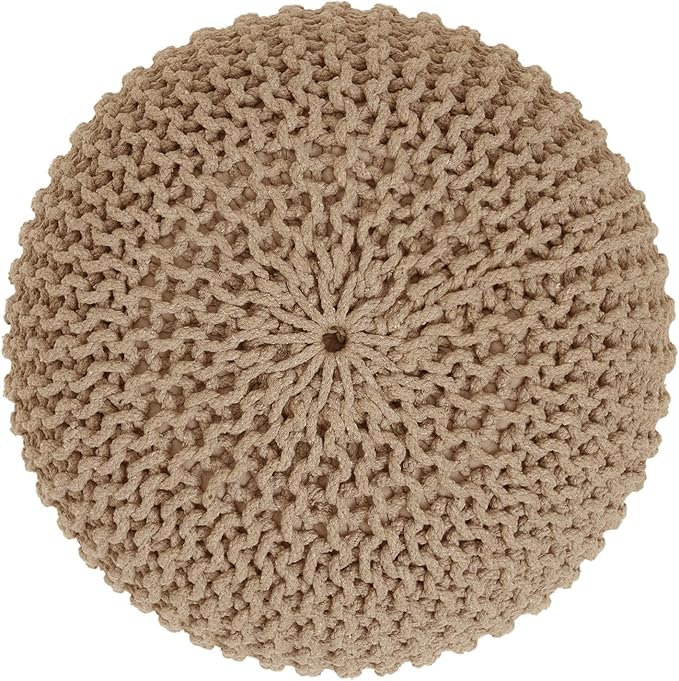 REDEARTH Round Pouf Ottoman - Hand Knitted Cable Boho Poof Home Décor Pouffe Circular Footrest for Living Room - Bedroom - Lounge - 100% Cotton (19.5"x19.5"x14") - Beige - Bloomnest