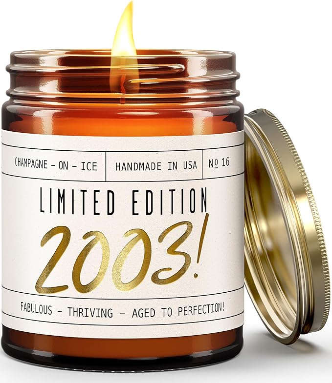 22nd Birthday Gifts for Women - 'Limited Edition 2003' Soy Candle, w/Champagne on Ice I 22 Birthday Gifts for Women I 22rd Gift for Her Ideas I 9oz Reusable Jar, 50Hr Burn, Made in USA - Bloomnest