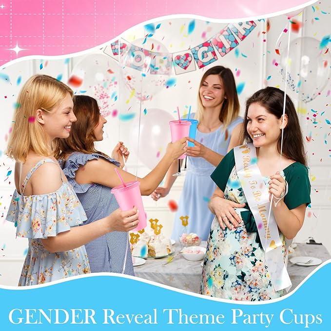Honeydak 30 Pack Tumbler with Straw and Lid Bulk Water Bottle Iced Coffee Travel Mug Cup Reusable Plastic Cups for Party Birthdays 24-27 oz (Pink and Blue Color) - Bloomnest